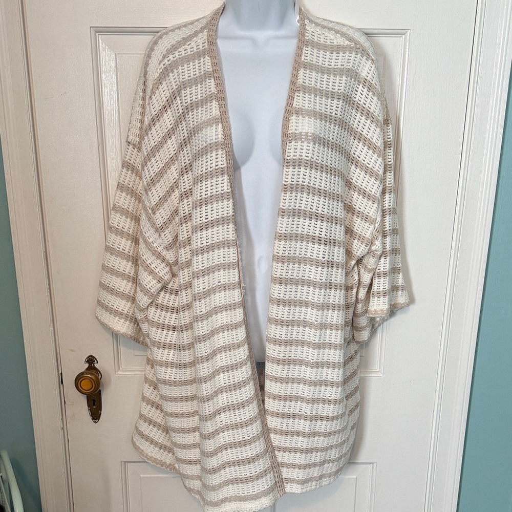 Torrid Cream and Brown Striped Open-Front Cardigan - Picture 3 of 6